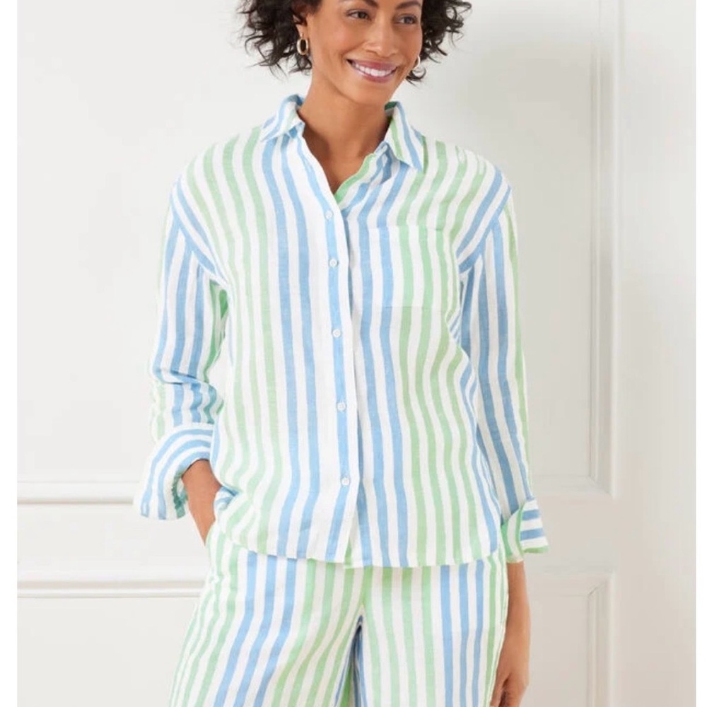 Striped linen Button-Up